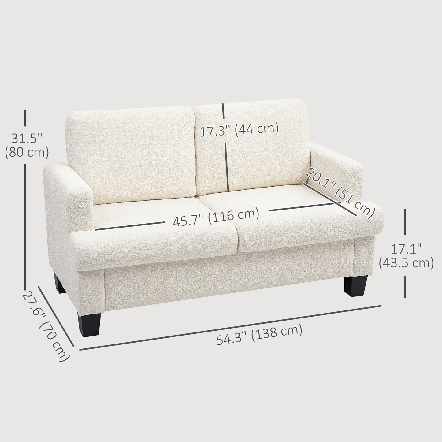 Chenille 2-Seater Loveseat with Removable Cushions - Cream White