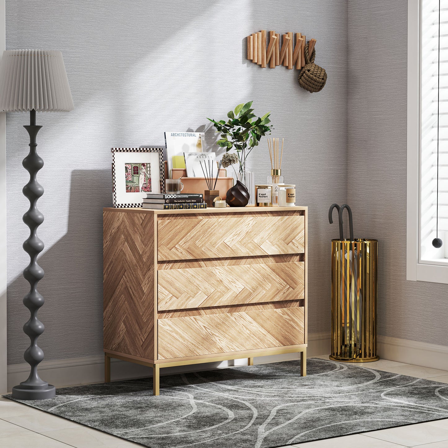 3-Drawer Chest with Chevron Pattern