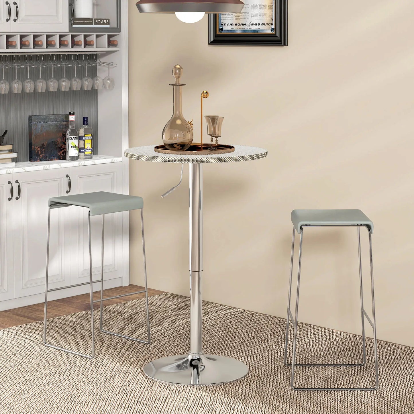 Adjustable Height Bar Table with PE Rattan Top - Gray