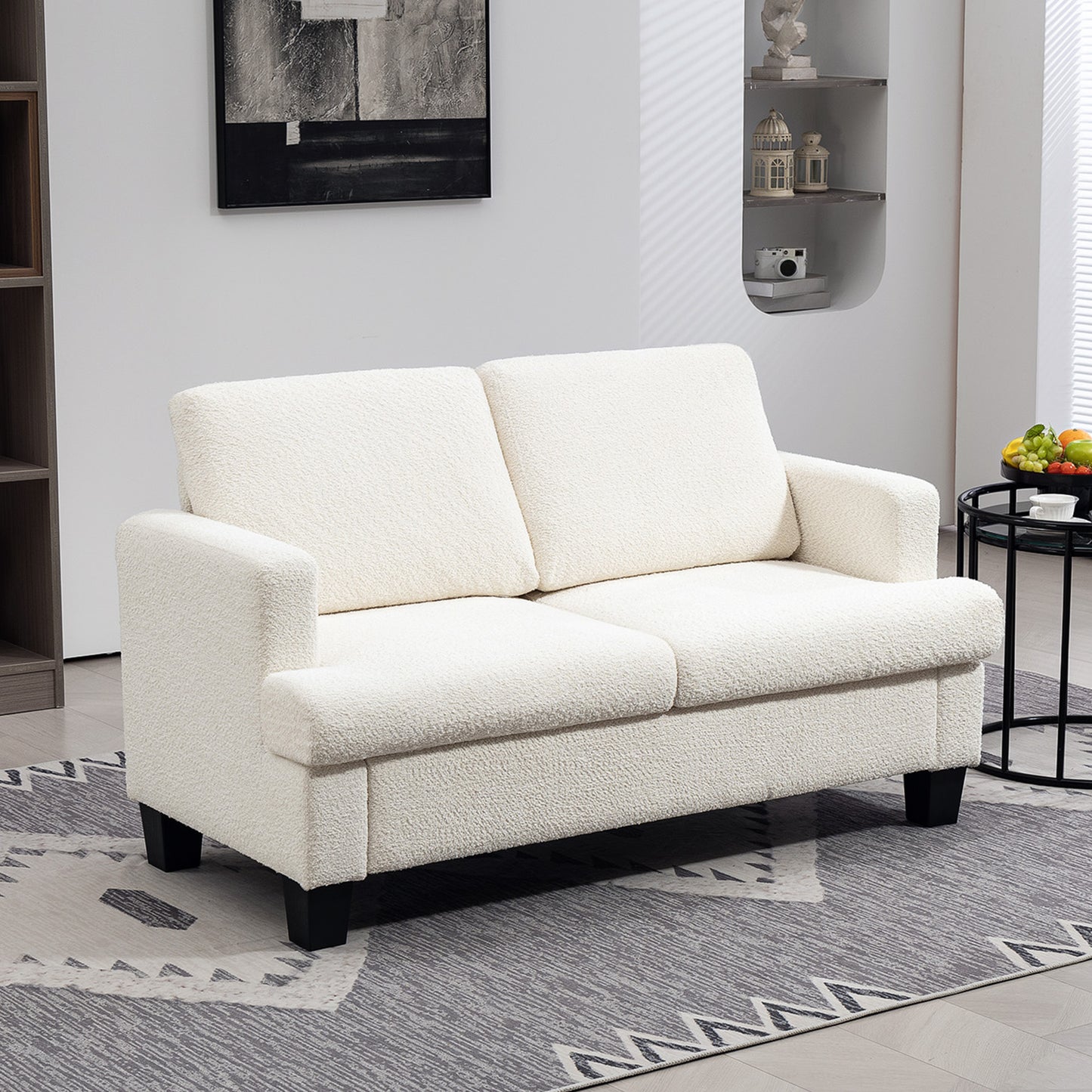 Chenille 2-Seater Loveseat with Removable Cushions - Cream White