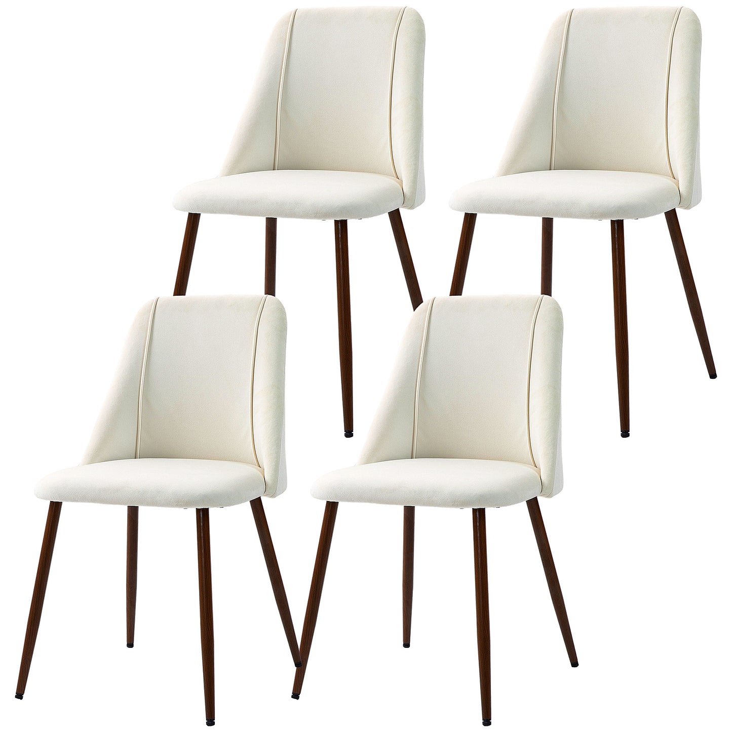 Velvet Upholstered Dining Chairs with Wood Grain Steel Legs, Cream White (Set of 4)