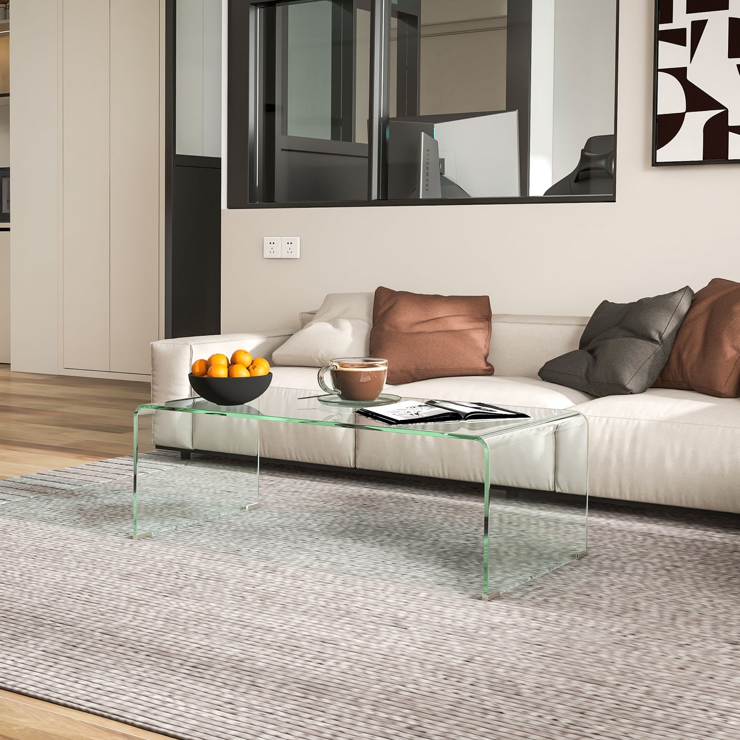 Modern One-Piece Molded Glass Coffee Table - Clear