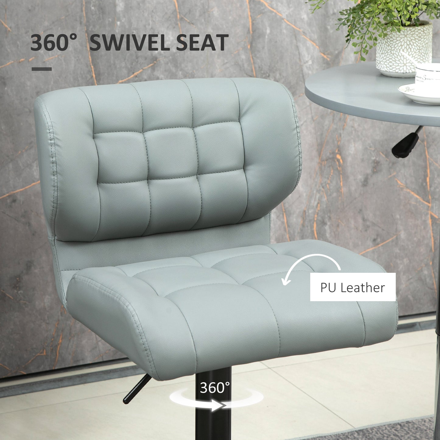 Adjustable Height Swivel Bar Stools with Tufted PU Leather, Gray (Set of 2)