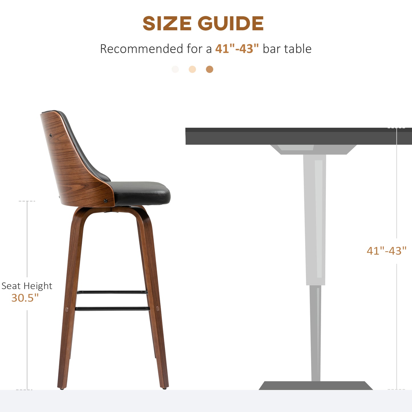 Swivel Bar Stools with Tufted PU Leather and Wood Legs, Black (Set of 2)