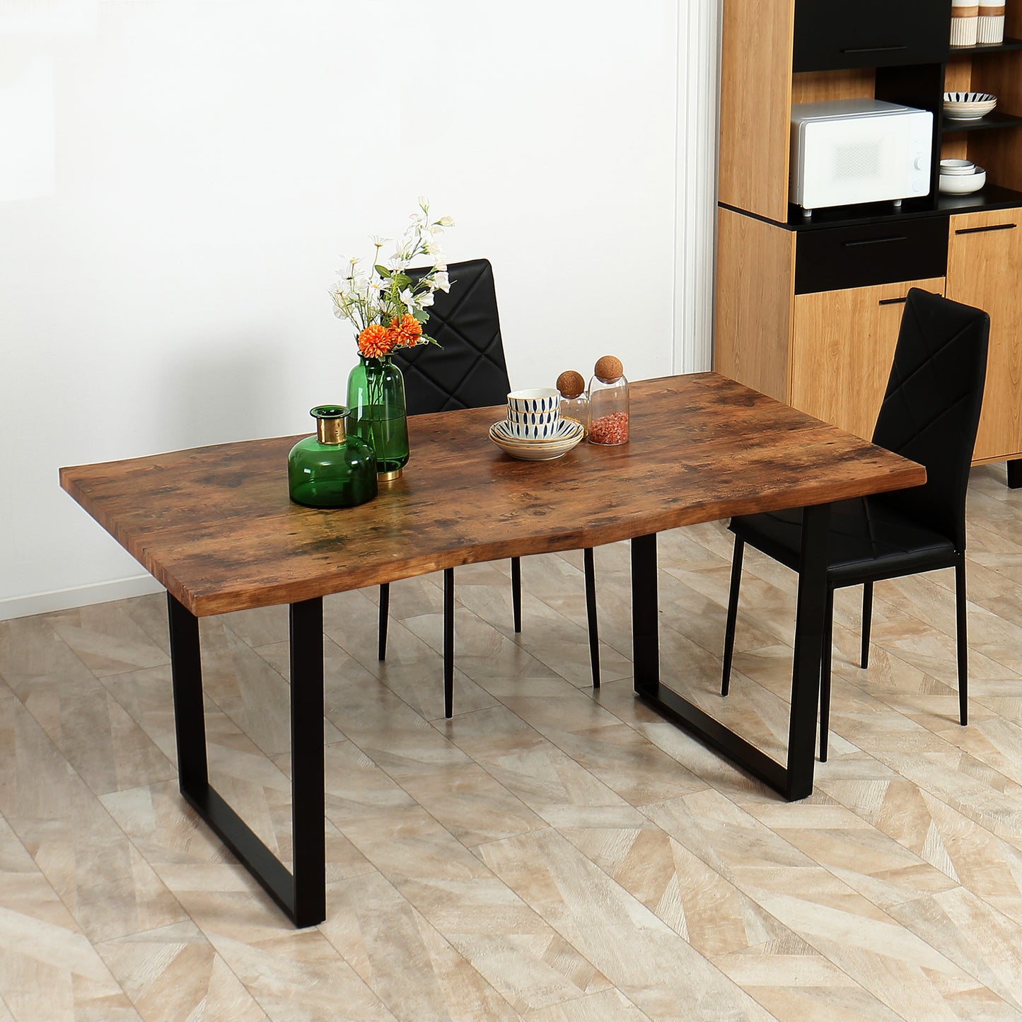63" Industrial Dining Table with Wave Edge and Steel Legs