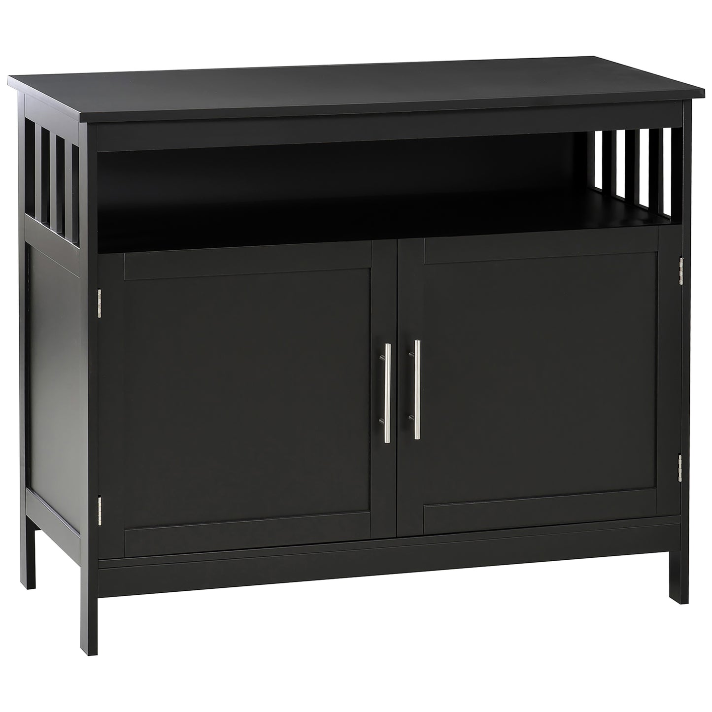 39" Wooden Console Table with Cabinet and Open Shelf, Black