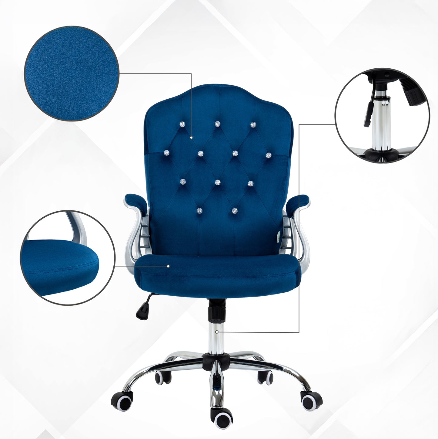 Velvet Swivel Office Chair with Button Tufted Design and Adjustable Height, Dark Blue