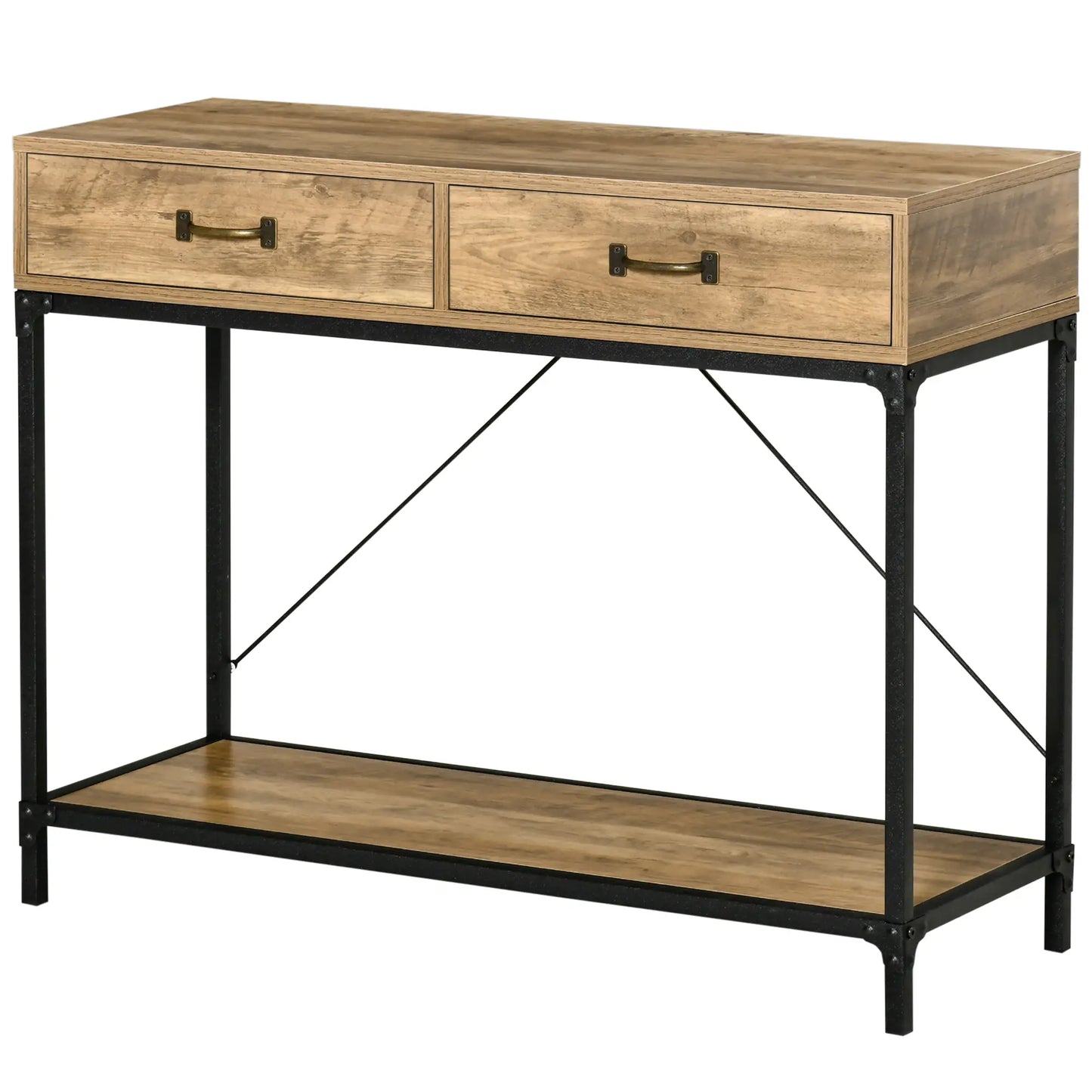 39" Vintage Console Table with Industrial Frame and Storage, Brown