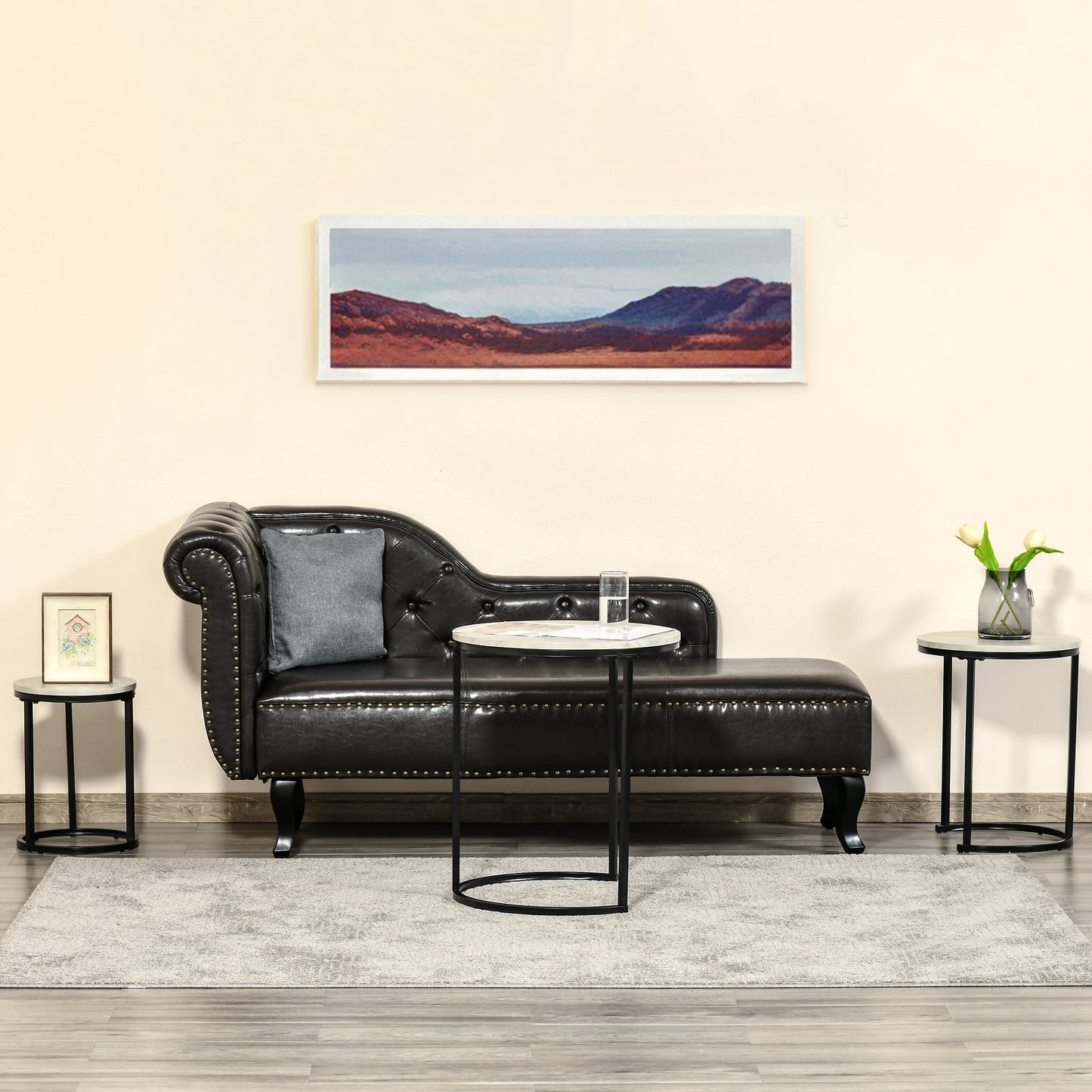 Round Nesting Coffee Table Set of 3 with Steel Frame - Grey