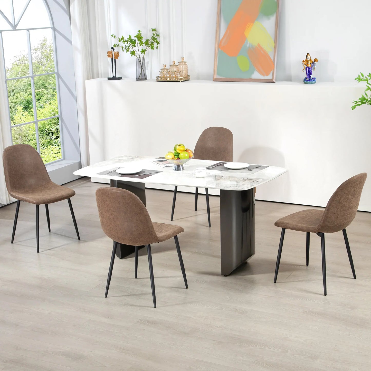 Retro PU Leather Upholstered Dining Chairs, Brown (Set of 4)