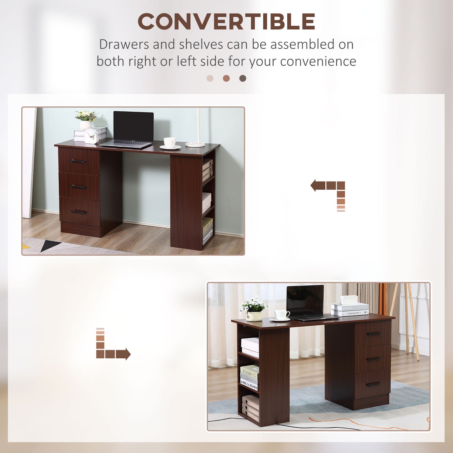 Home Office Desk with Storage Shelves & Drawers