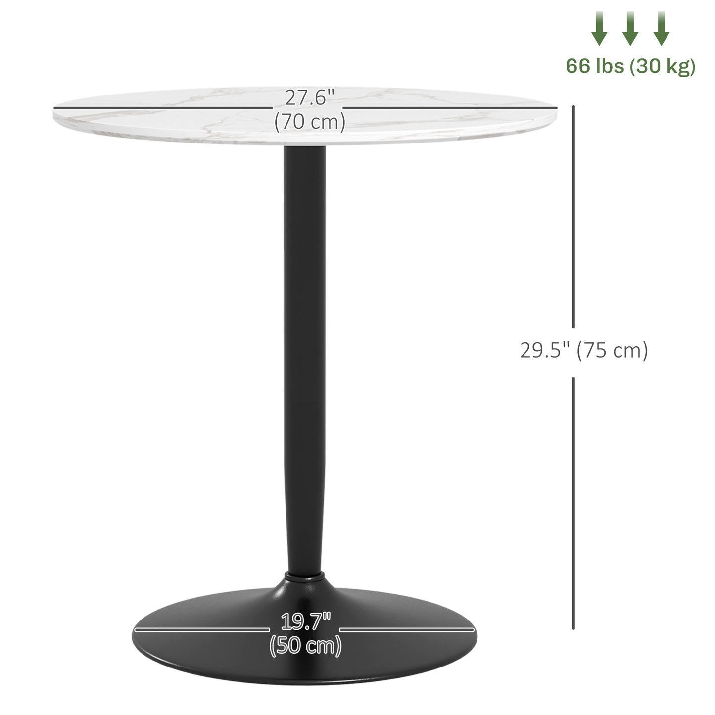 Round Dining Table with Steel Pedestal Base - White Marble