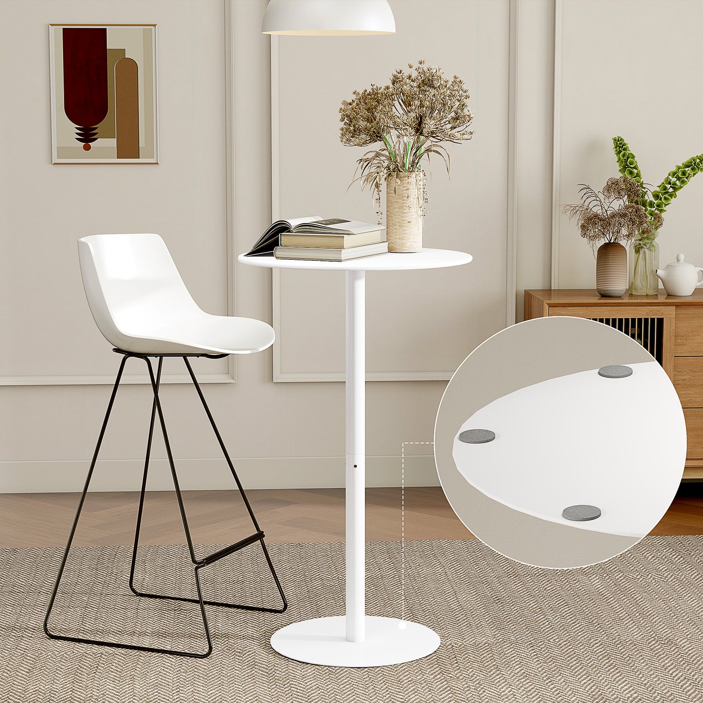Round Bar Table with Steel Frame for 2 People, Indoor/Outdoor Use, White