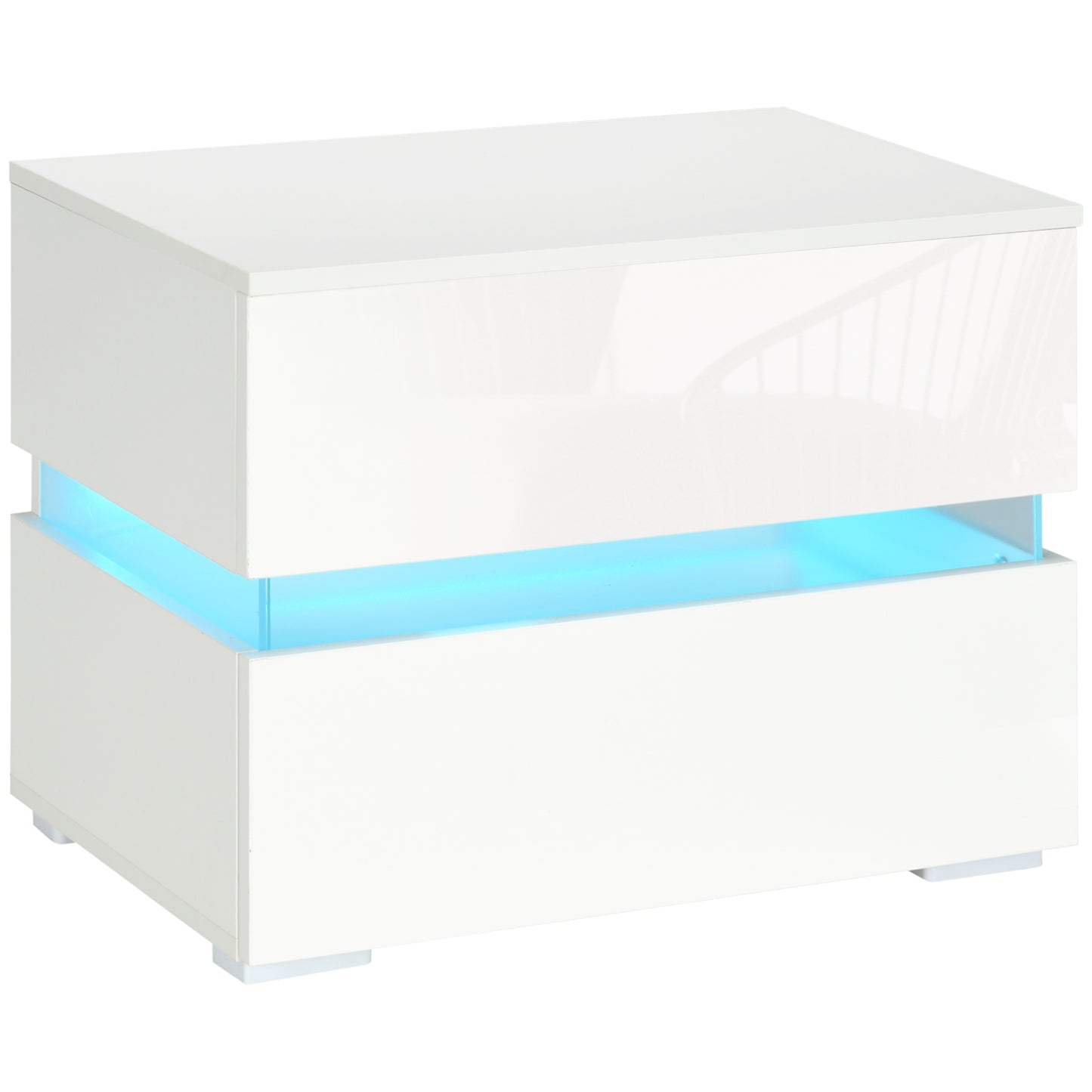 Large LED Nightstand with RGB Lighting and 2 Drawers, White