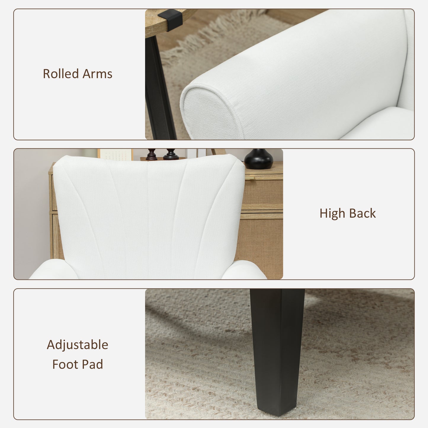 Fabric Wingback Accent Chair with Wood Legs, Cream White
