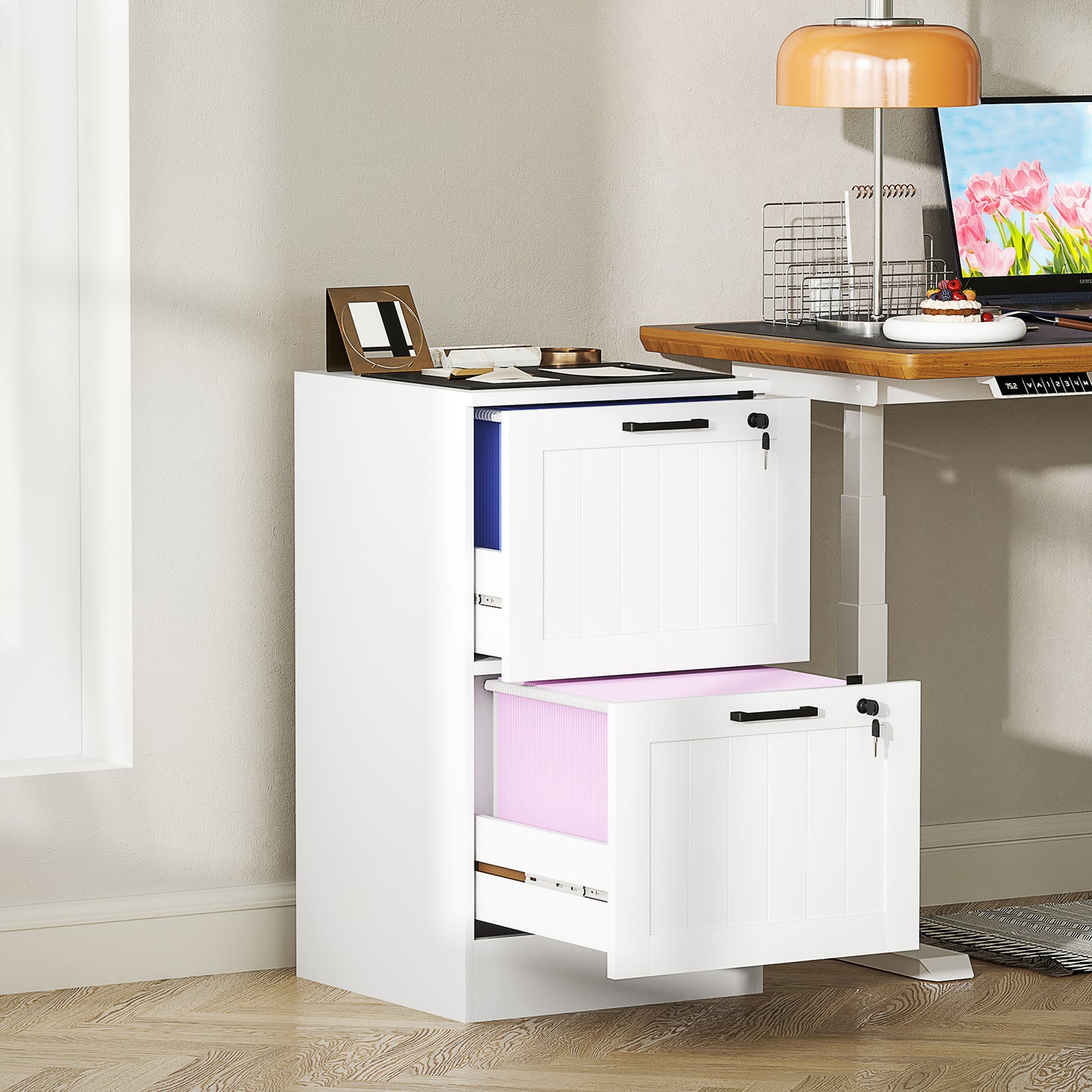 2-Drawer Locking File Cabinet with Adjustable Hanging Bars - White