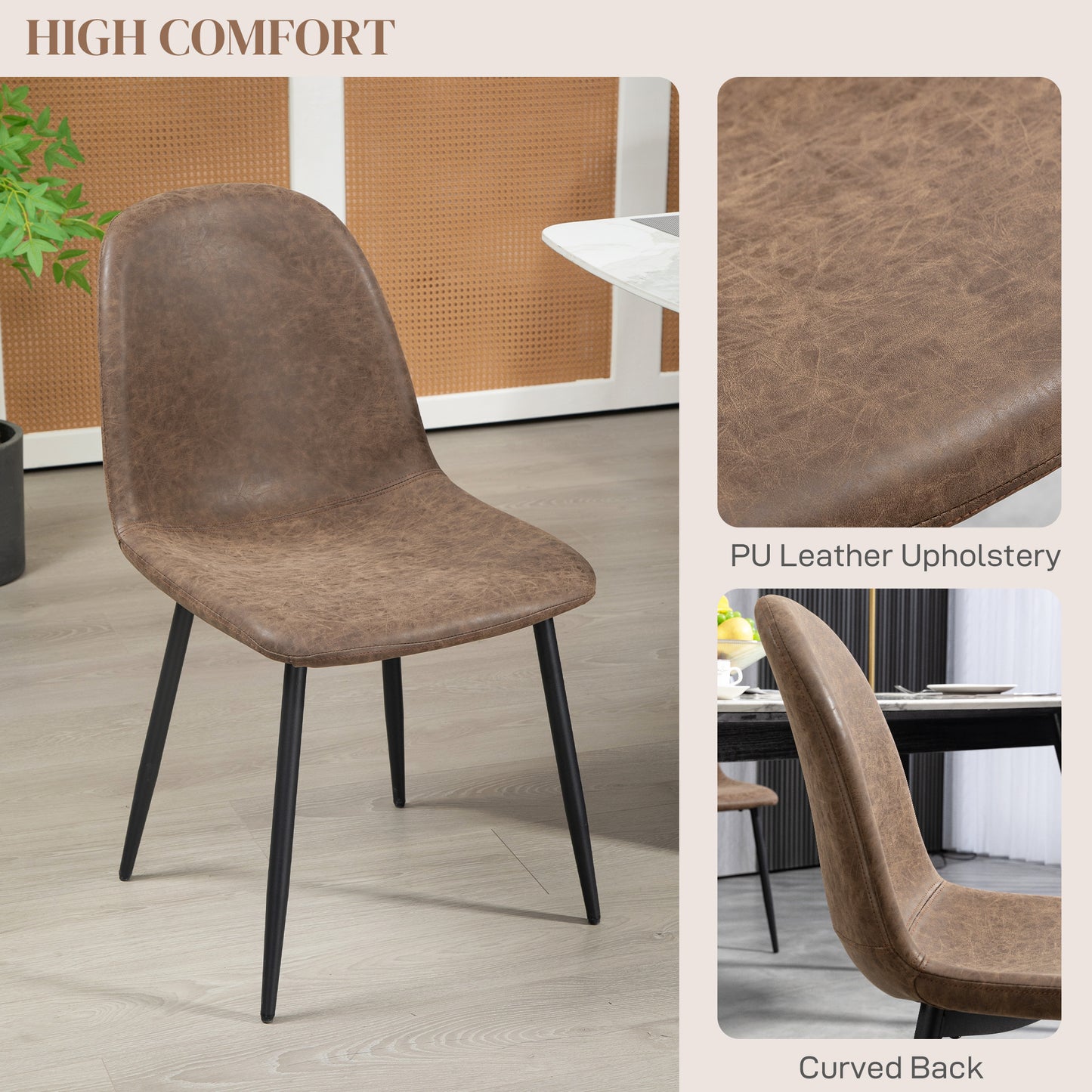 Retro PU Leather Upholstered Dining Chairs, Brown (Set of 4)