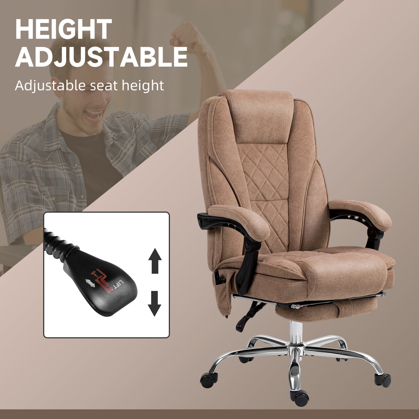 Heated Massage Office Chair with Reclining Function and Footrest, Brown