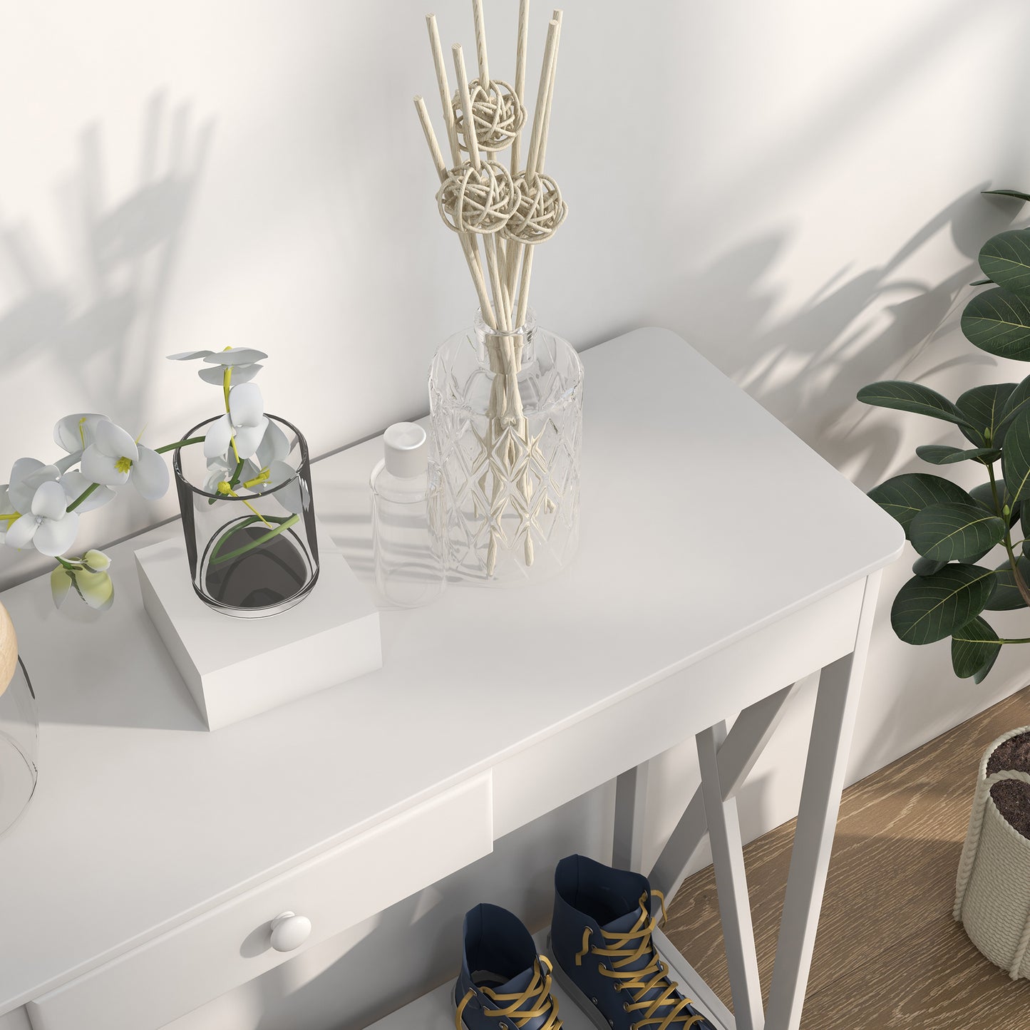 39" X-Design Console Table with Drawer and Storage Shelf, White