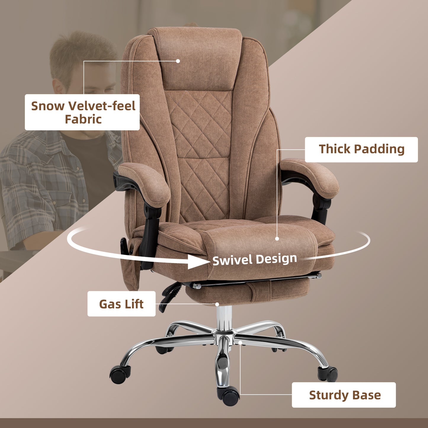 Heated Massage Office Chair with Reclining Function and Footrest, Brown