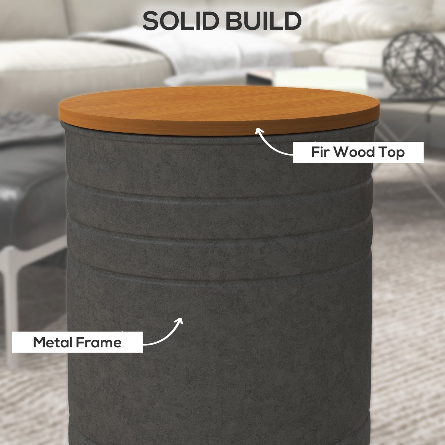 Round Nesting Side Tables with Hidden Storage and Wooden Lids, Gray (Set of 2)