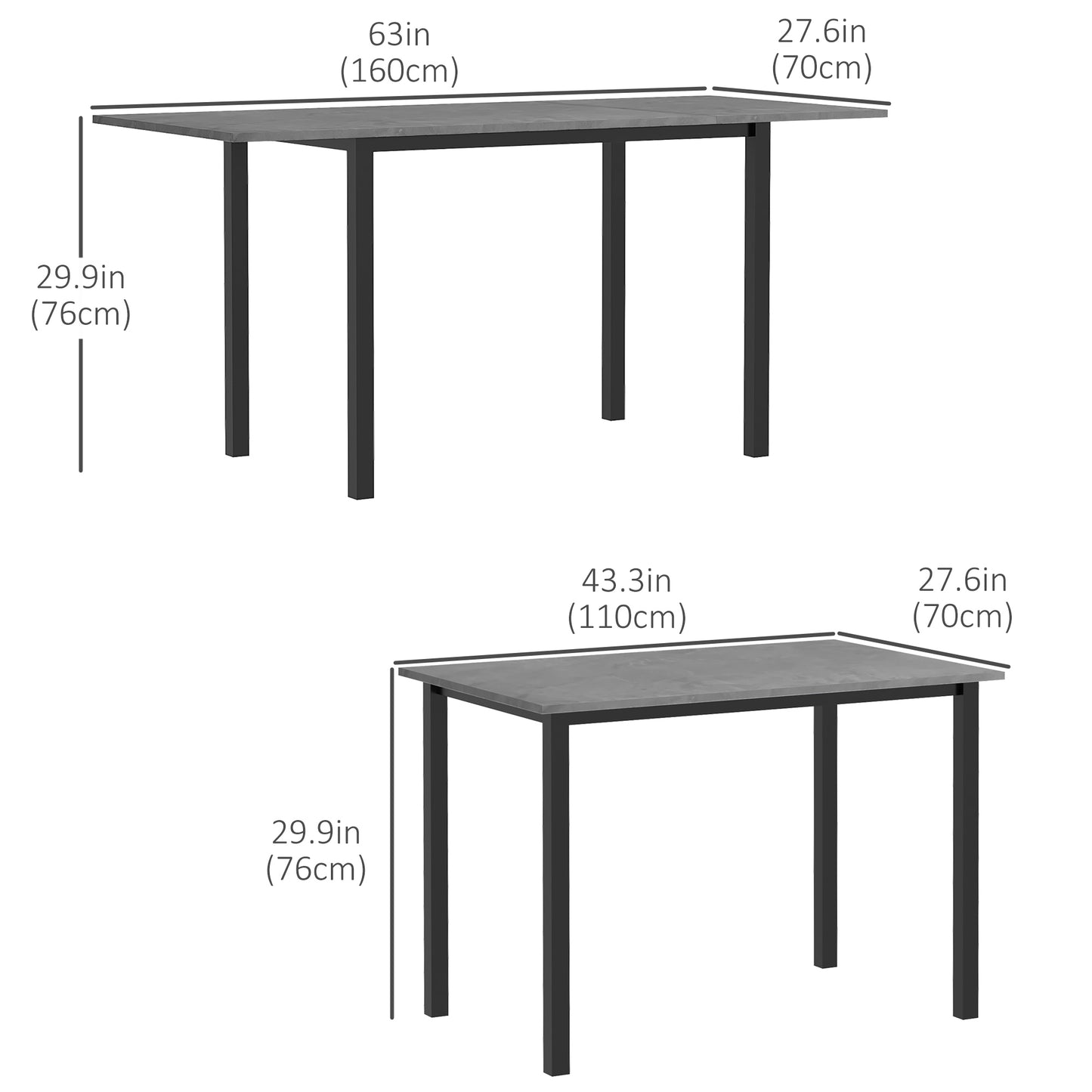 Dark Grey Extendable Dining Table for 6 with Drop Leaf
