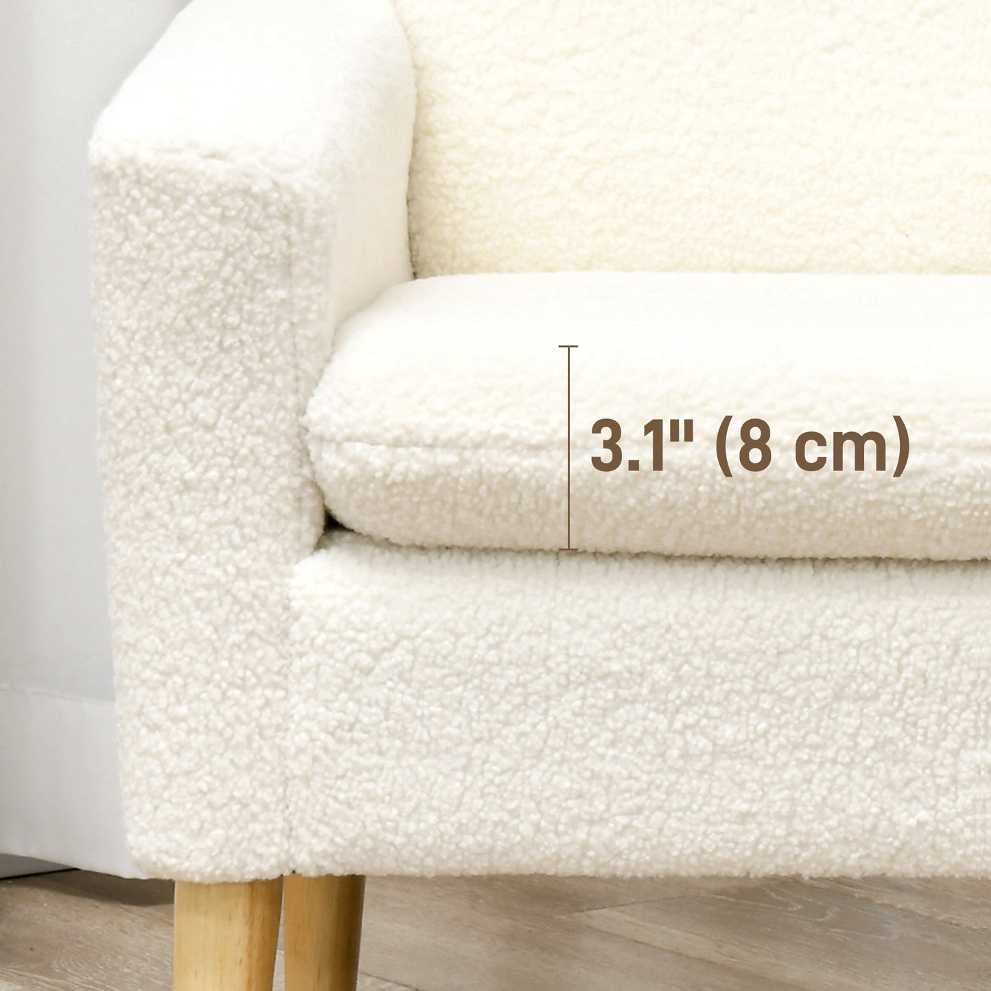 Fabric Accent Chair, Modern Upholstered Armchair with Wood Legs, Cream White