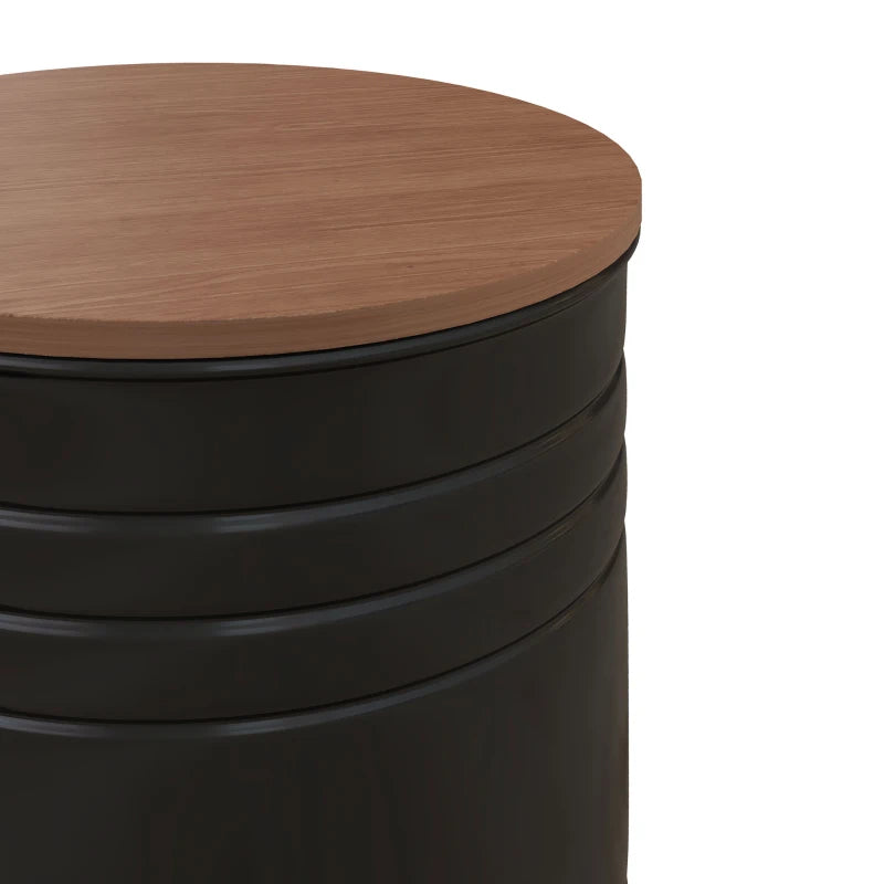 Round Nesting Side Tables with Hidden Storage and Wooden Lids, Black (Set of 2)