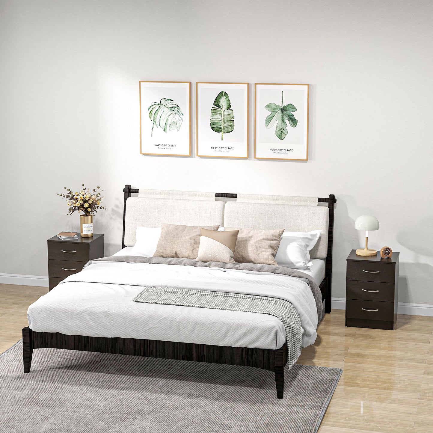 Modern 3-Drawer Nightstands with Anti-Tip Design, Dark Brown (Set of 2)