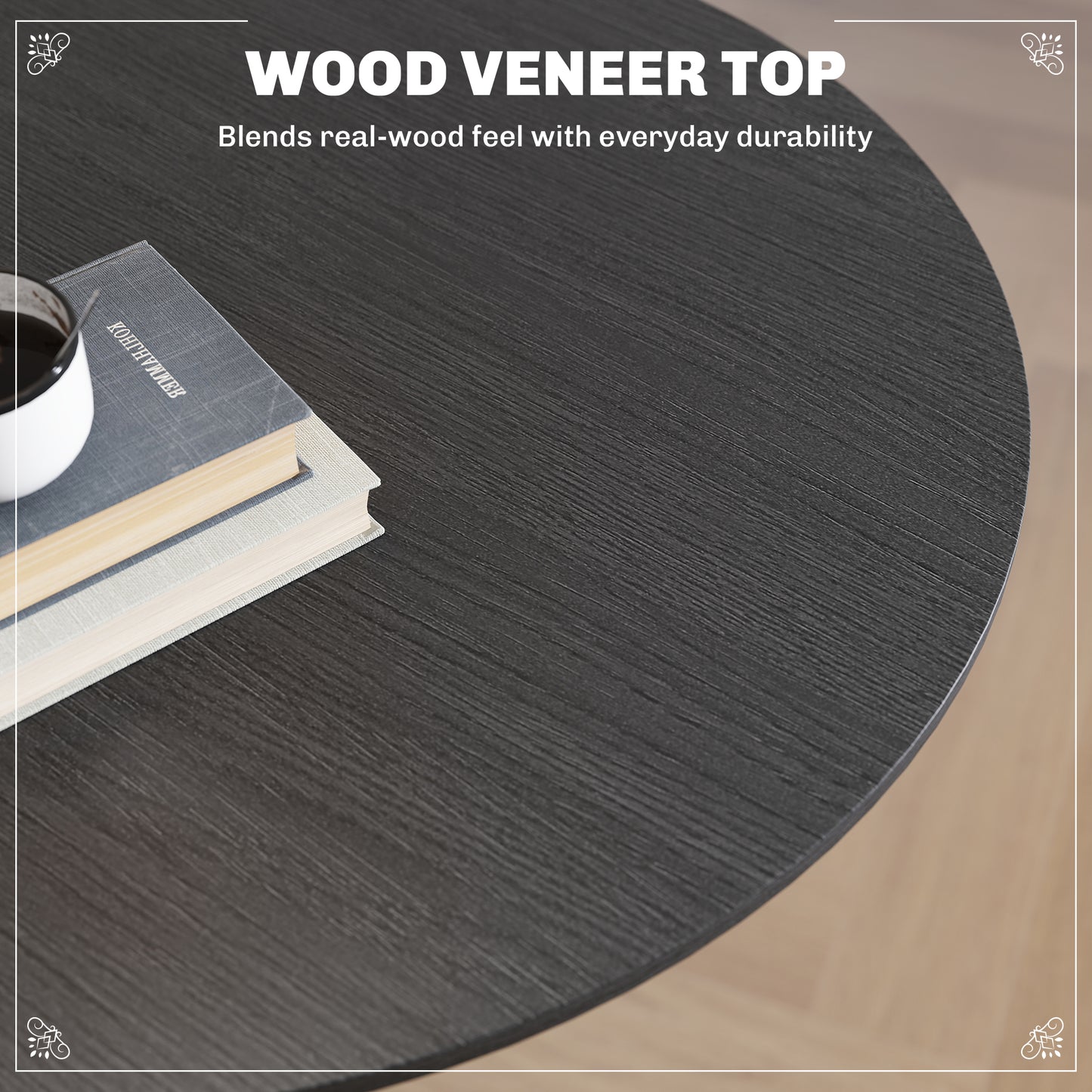 Bar Height Round Table with Wood Veneer Top for 2 People, Black