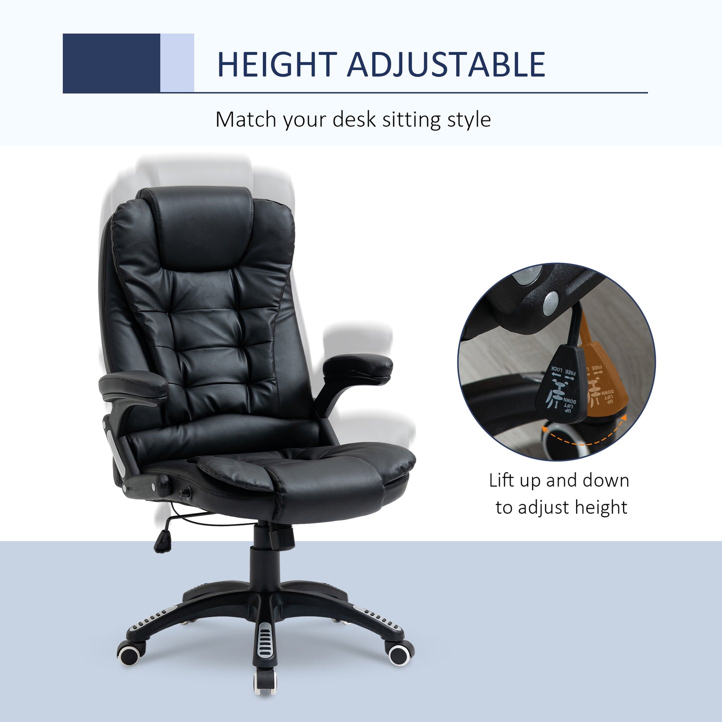 PU Leather Executive Reclining Office Chair with High Back, Black