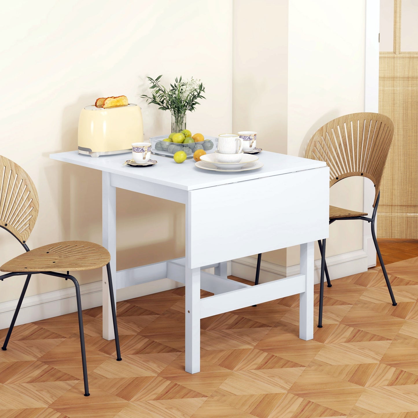 Solid Wood Farmhouse Drop Leaf Dining Table - White