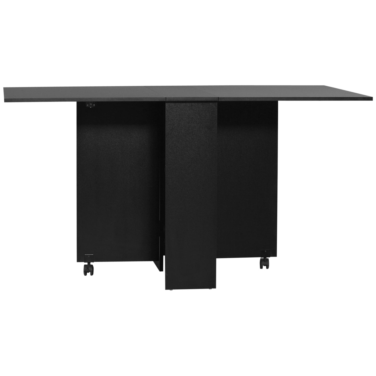 Extendable Dining Table with Storage Shelves and Rolling Wheels - Black