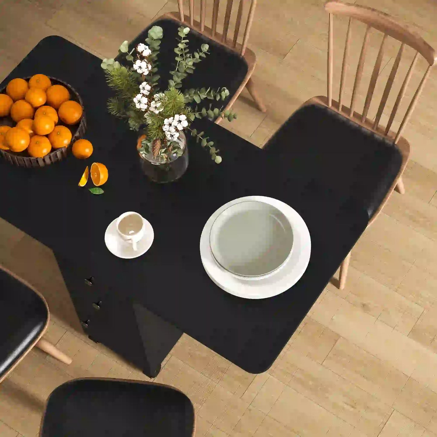 Drop Leaf Dining Table with Drawers and Cabinet - Black