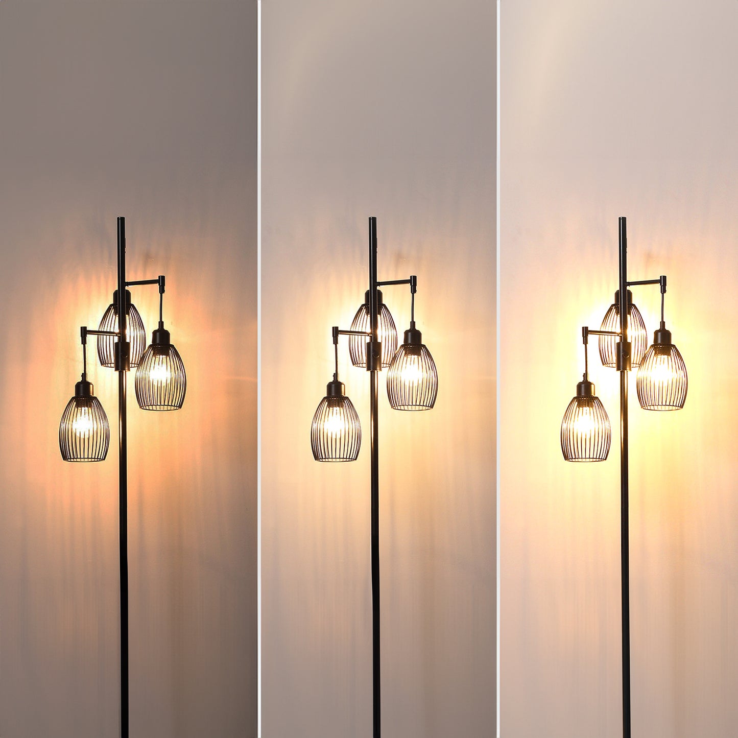Industrial 3-Shade Dimmable Floor Lamp - Black