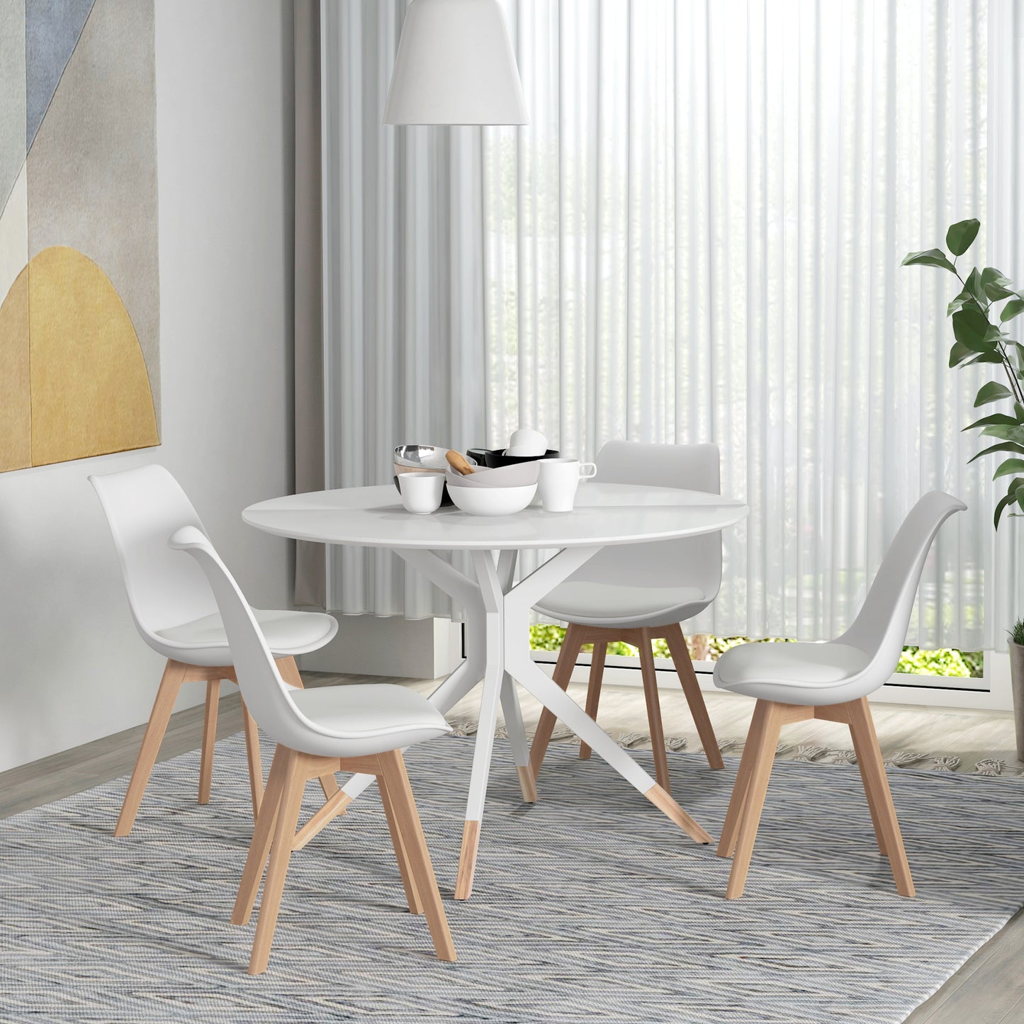 Modern Dining Chairs Set of 4 with PU Leather Cushions - White