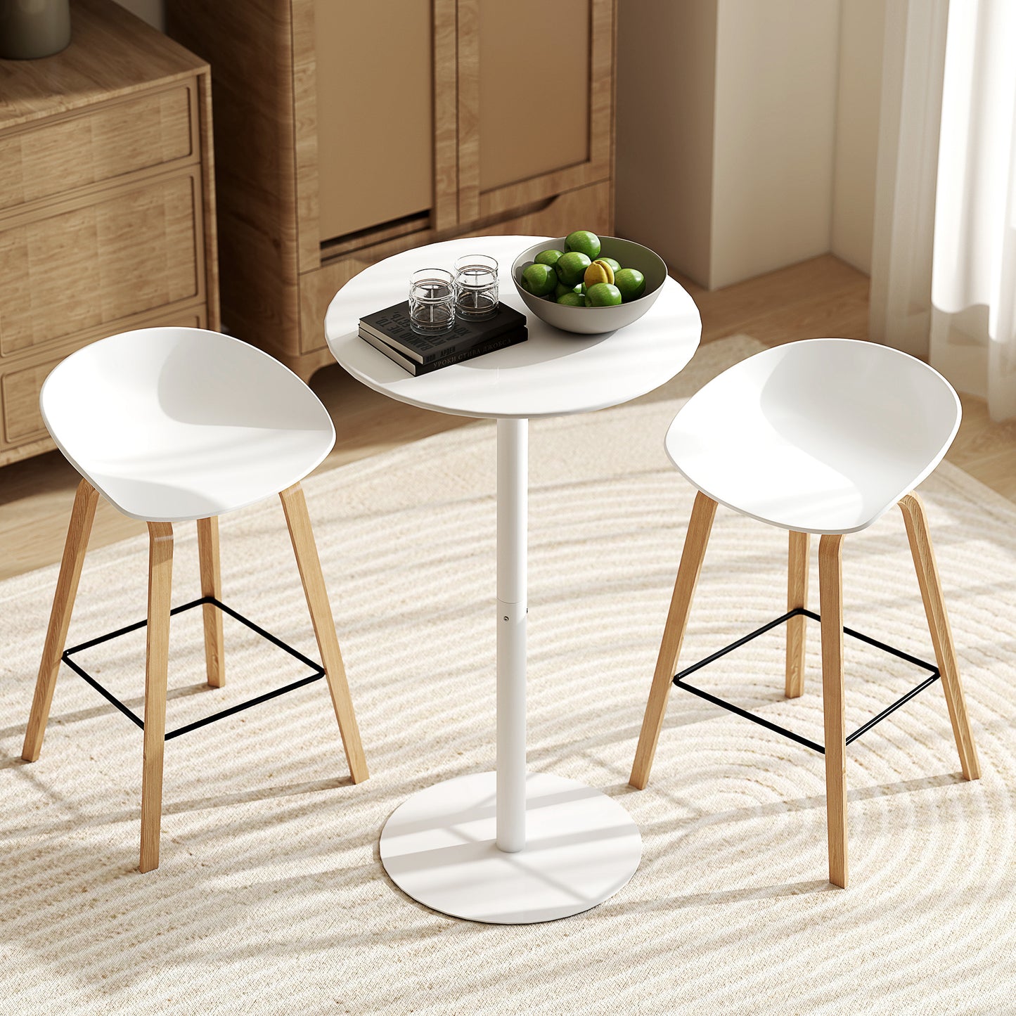 Round Bar Table with Steel Frame for 2 People, Indoor/Outdoor Use, White