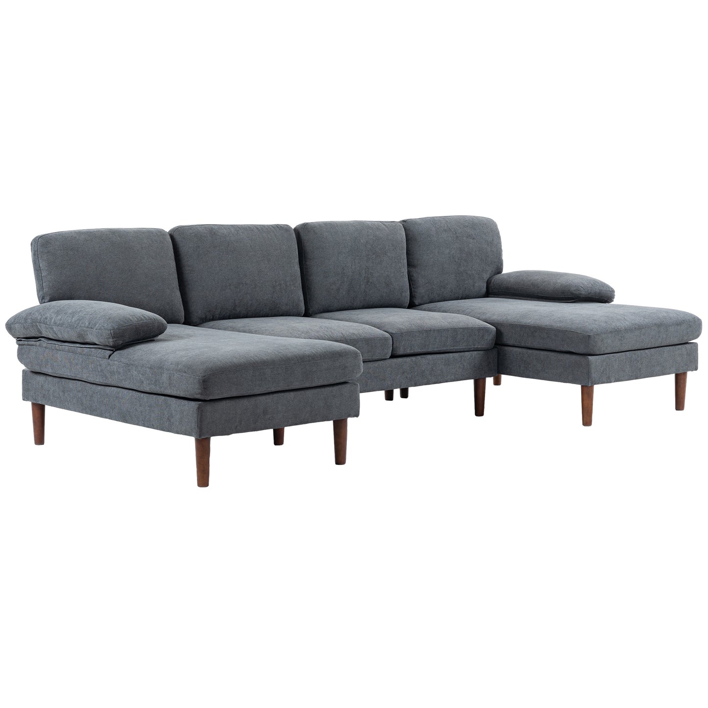 U-Shaped Sectional Sofa with Double Chaise Lounge, Dark Grey