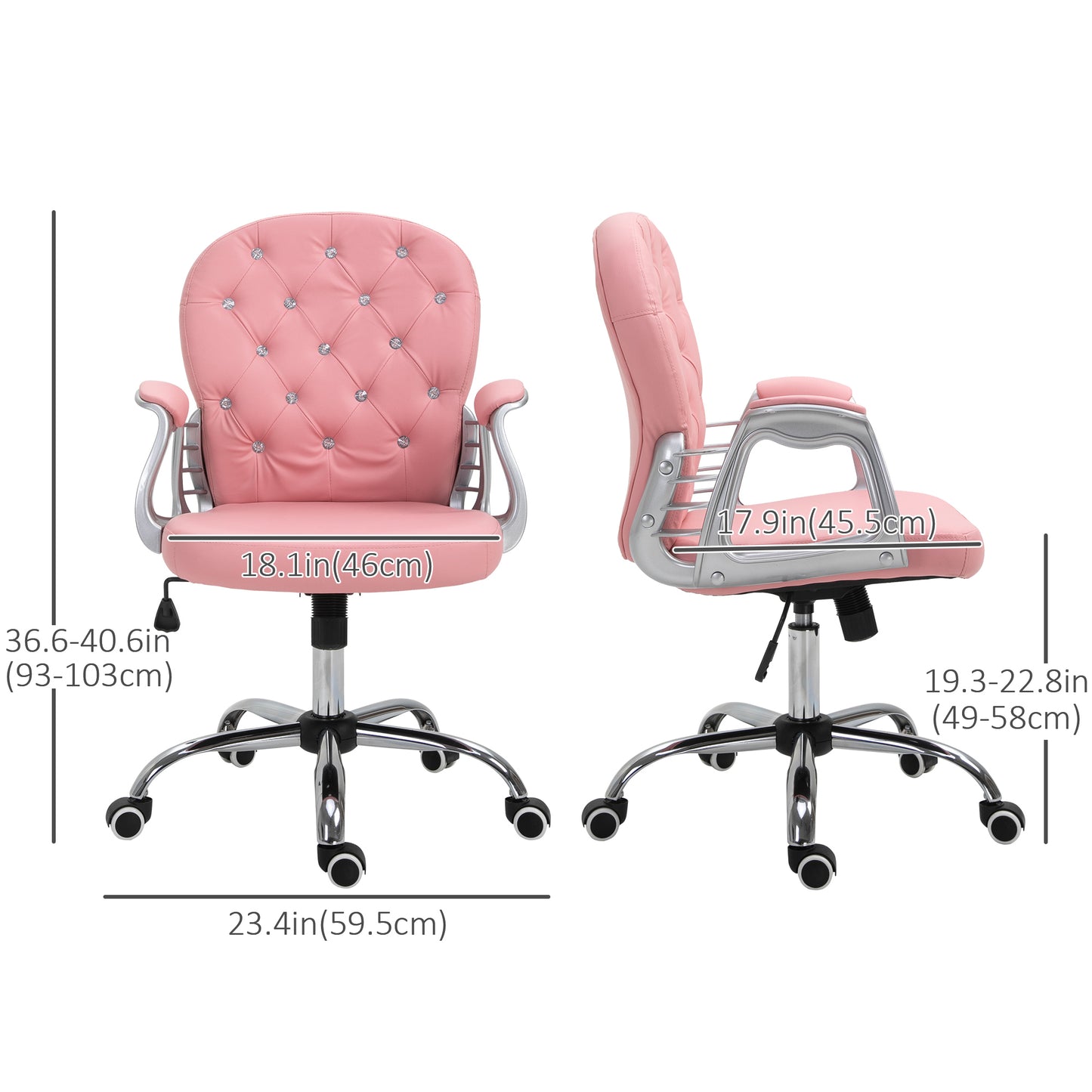 Tufted PU Leather Office Chair with 360° Swivel - Pink