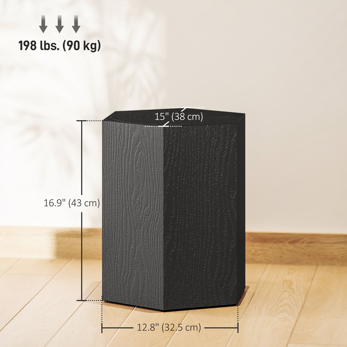 Hexagonal Wood Grain Side Table for Indoor and Outdoor Use, Black