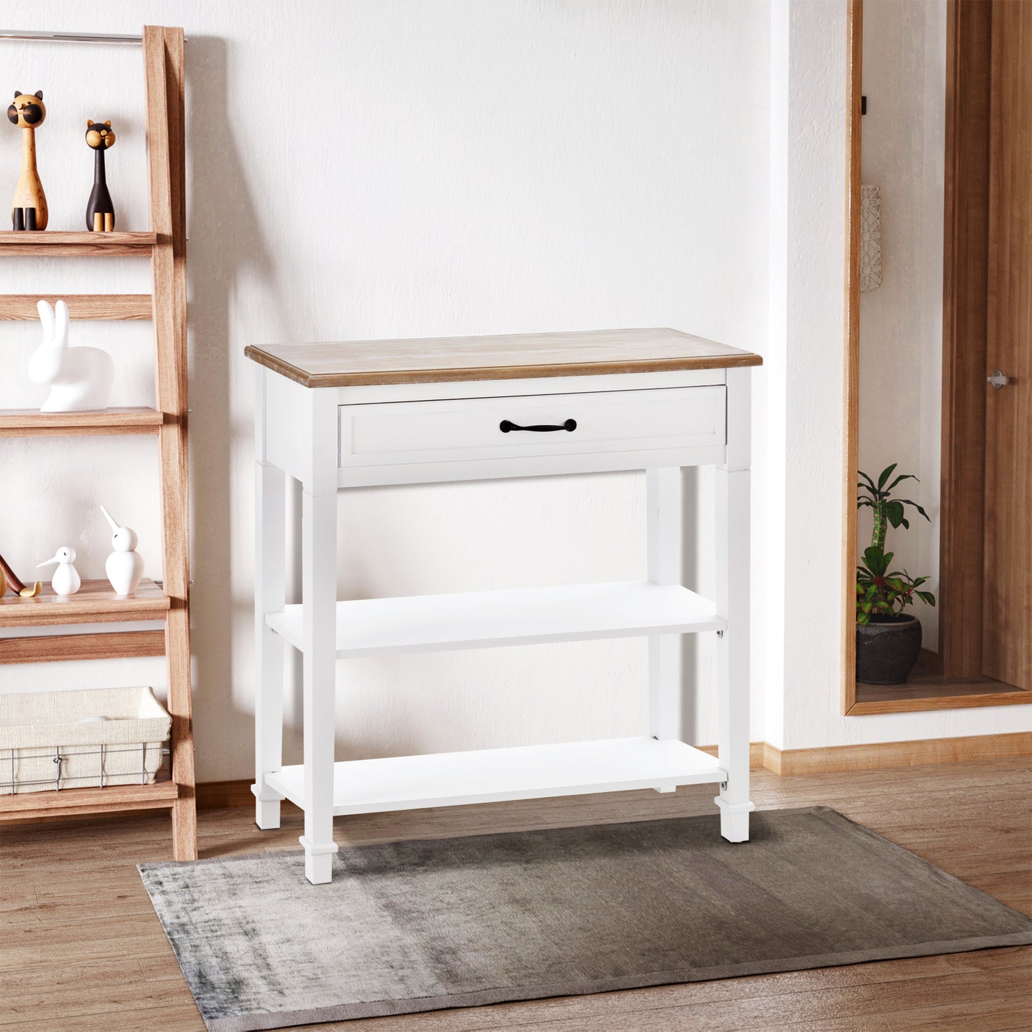 30" Console Table with Retro Design and Multi-Level Storage, White
