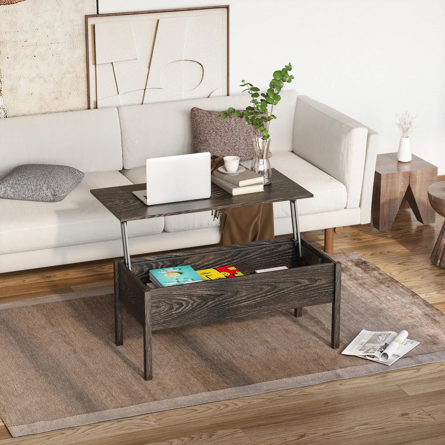 39" Lift Top Coffee Table with Hidden Storage, Gray