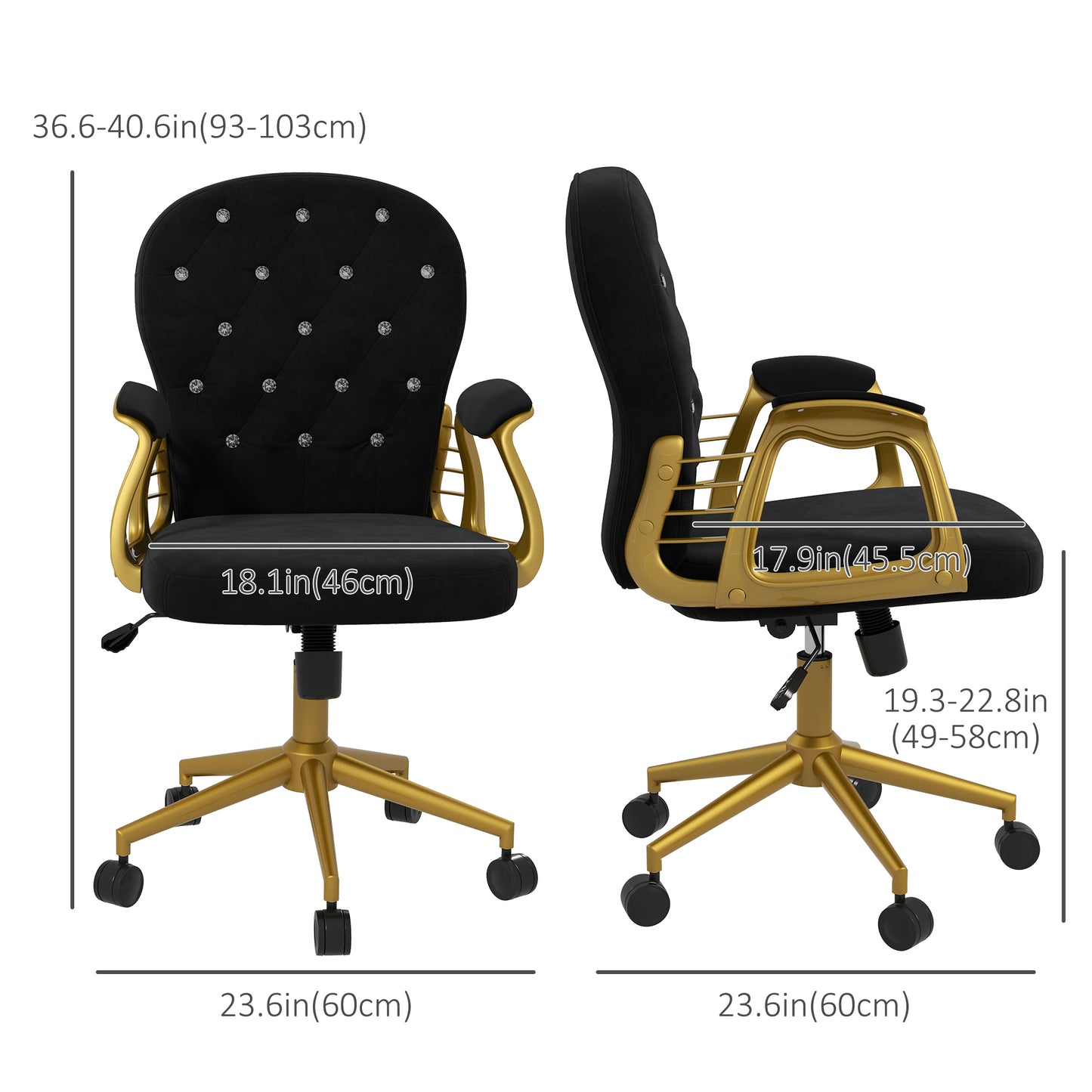 Button-Tufted Velvet Office Chair with Adjustable Height - Gold and Black