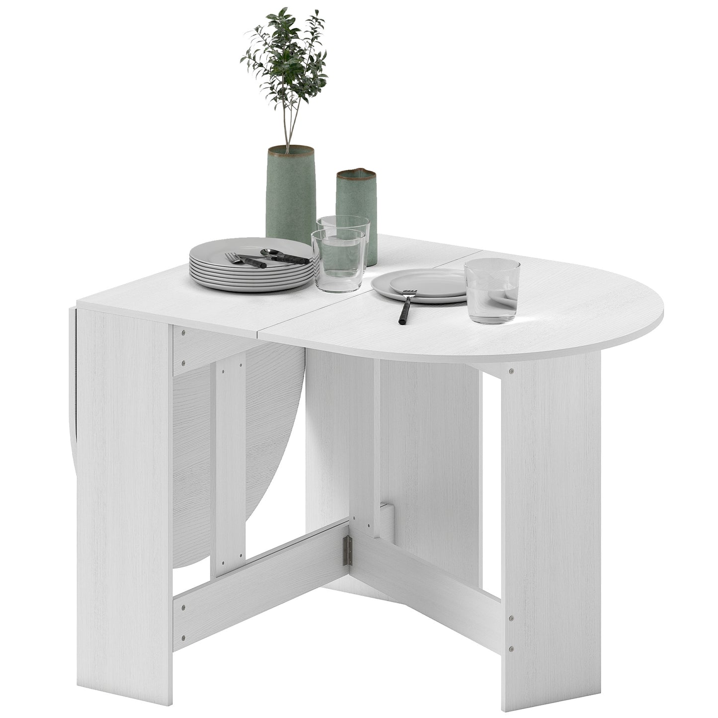 Oval Drop Leaf Dining Table with Space-Saving Design for Up to 6 People, Distressed White