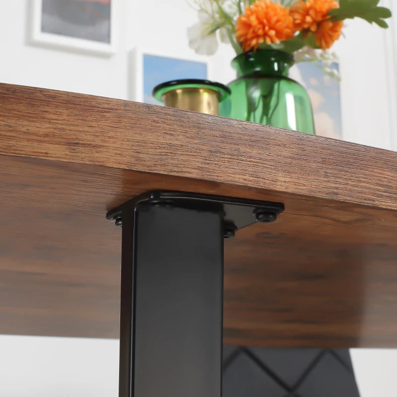 63" Industrial Dining Table with Wave Edge and Steel Legs
