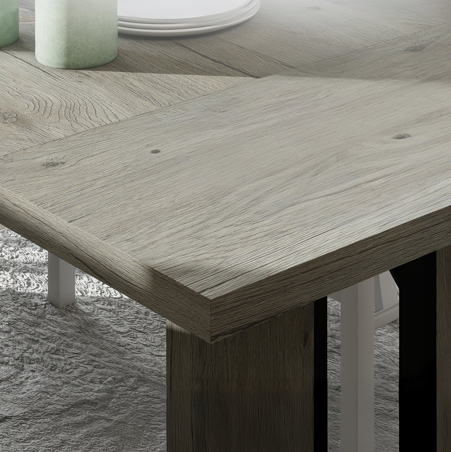 Industrial Kitchen Table for 8 People - Gray Wood Finish