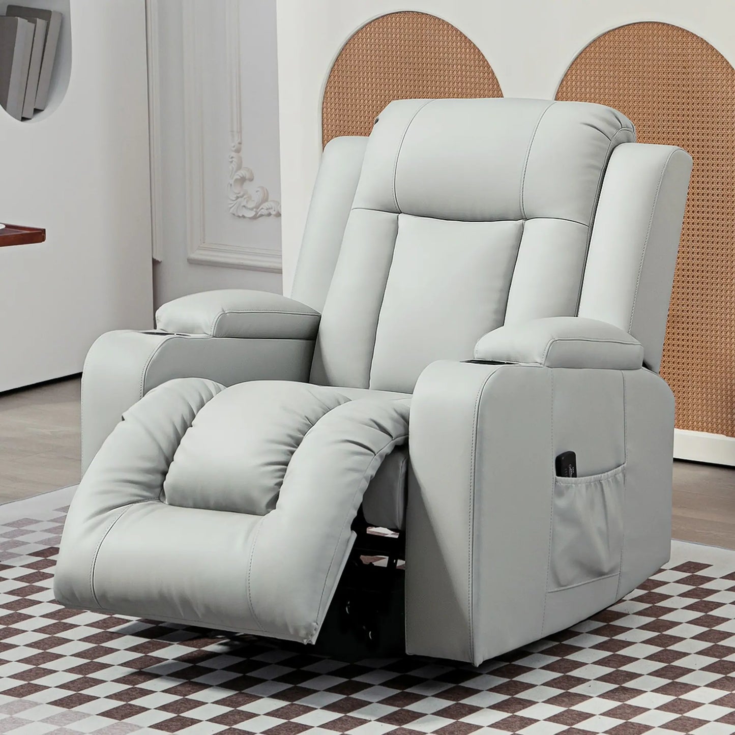 360° Swivel Massage Recliner Chair with Cup Holders, Light Grey