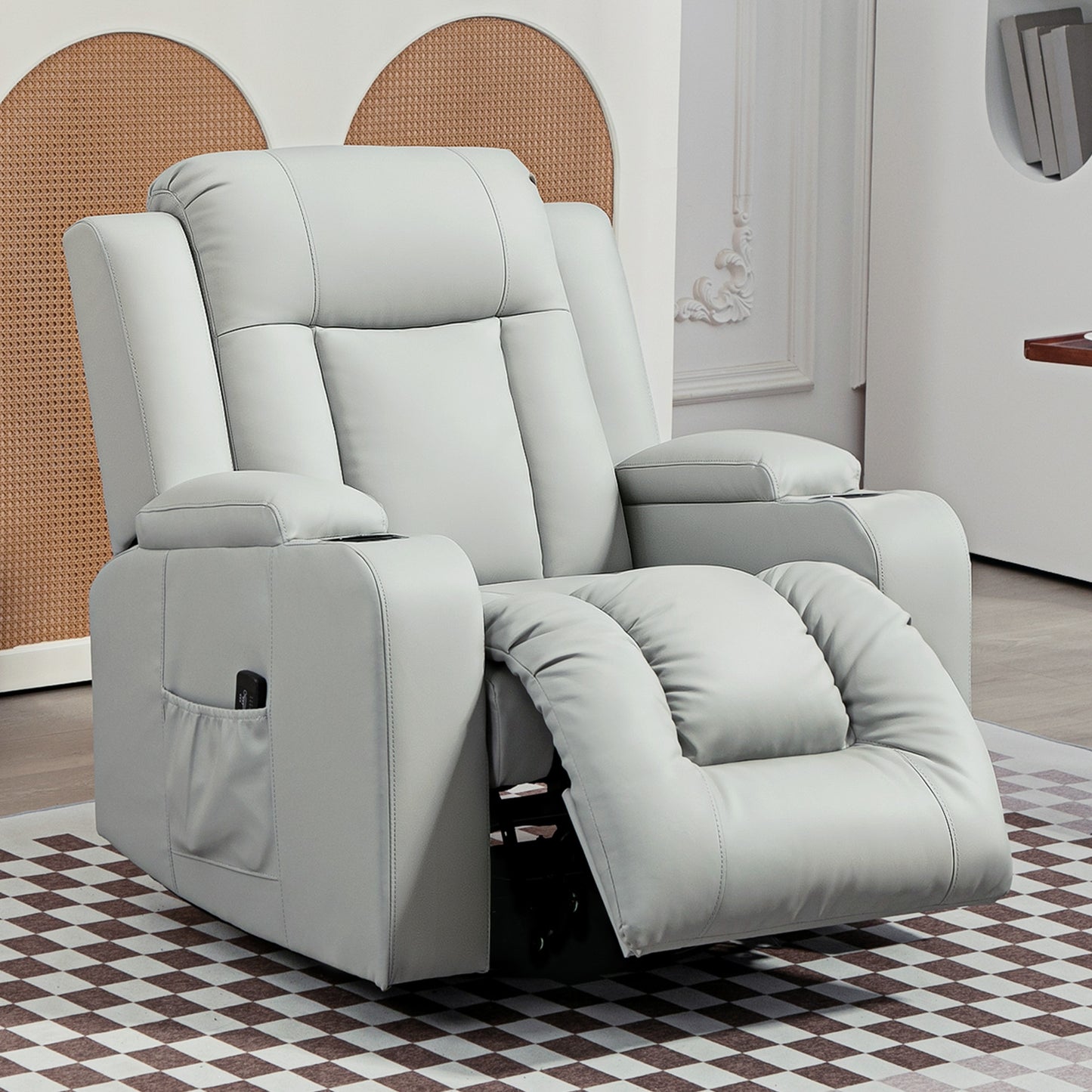 360° Swivel Massage Recliner Chair with Cup Holders, Light Grey