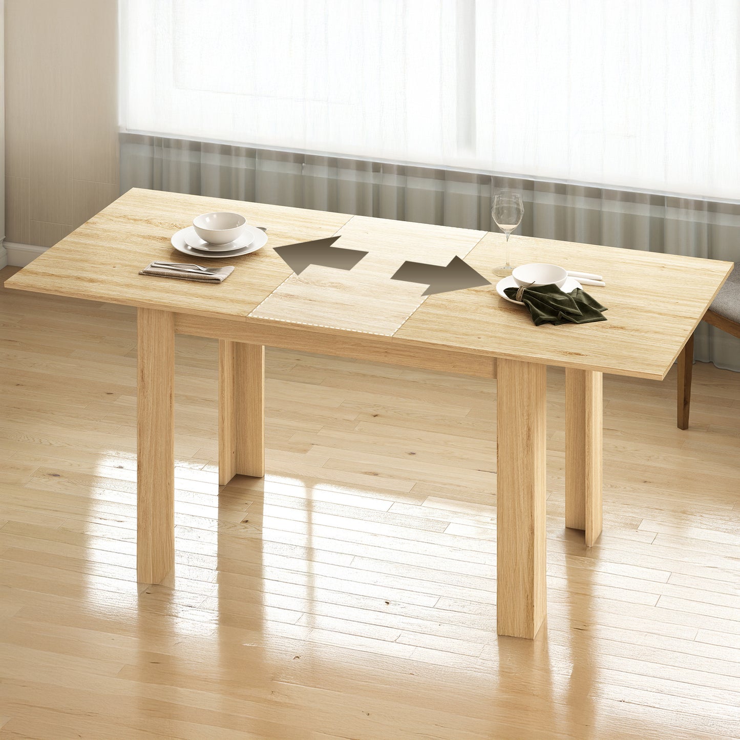 Modern Extendable Dining Table for 6-8 People - Natural Wood