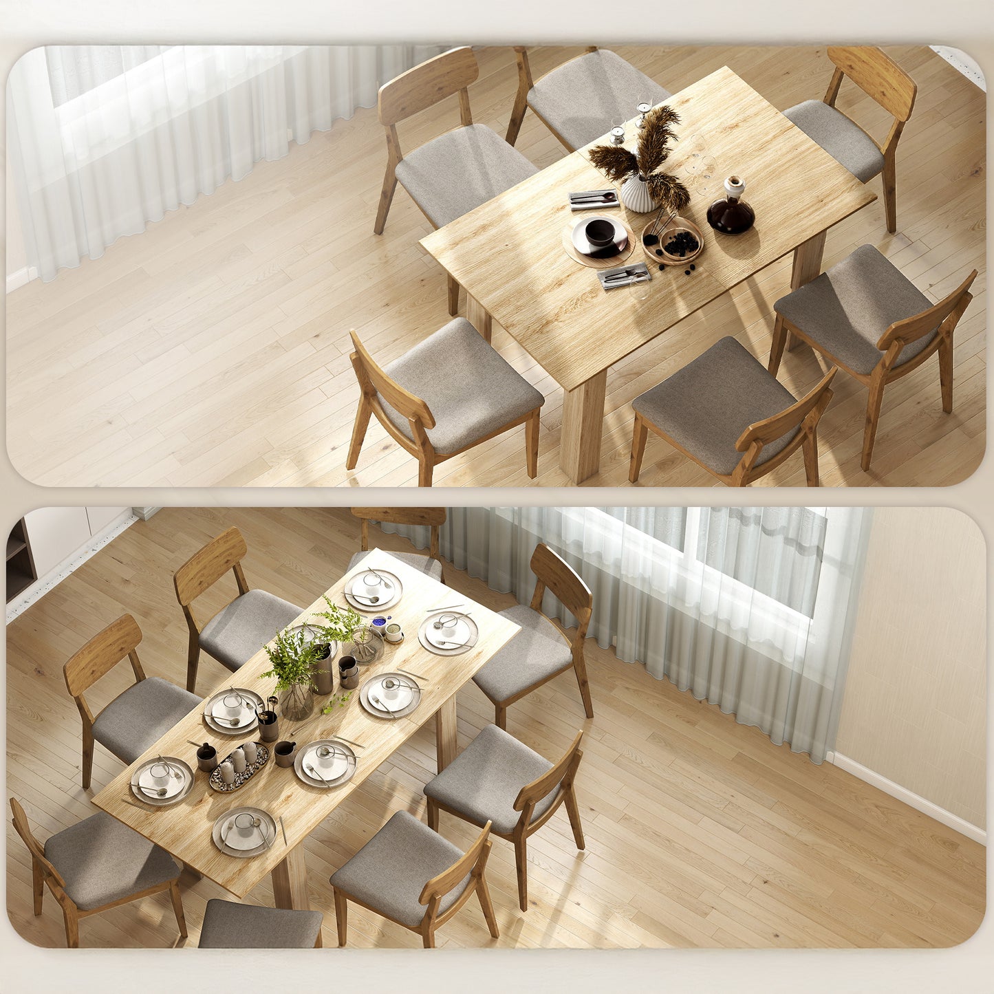 Modern Extendable Dining Table for 6-8 People - Natural Wood